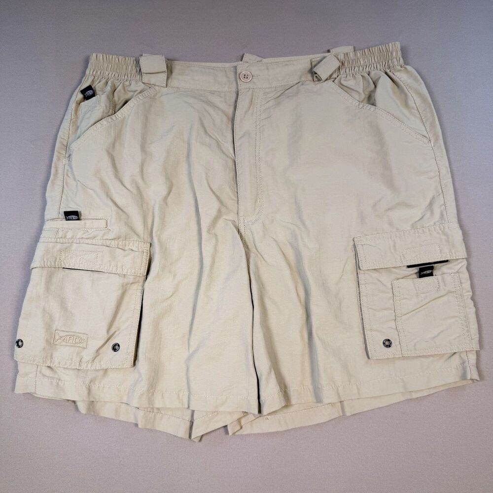 Aftco Shorts Mens 40 Tan Nylon Fishing Tackle Performance Cargo Elastic Outdoor